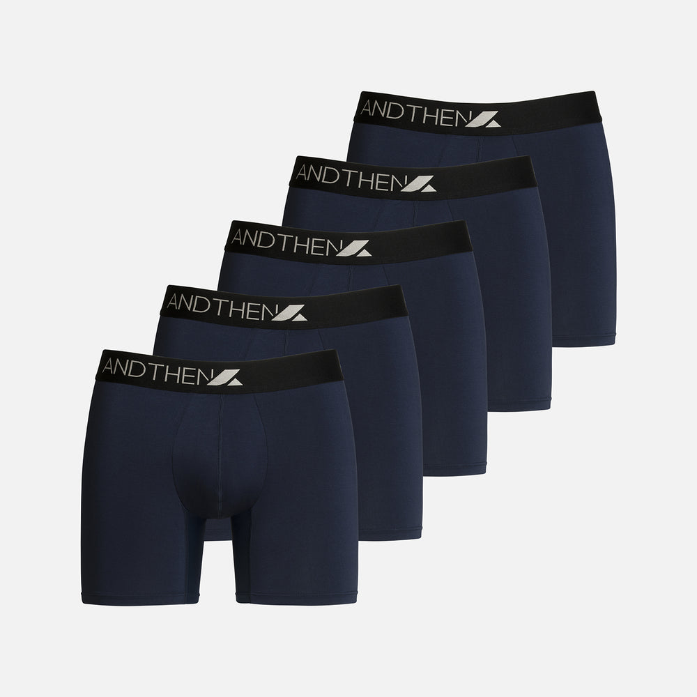 
                  
                    And Then men's bamboo boxer briefs - The Nine-to-fiver 5-pack, featuring five comfortable and eco-friendly navy pairs. Ideal for daily wear. This multipack of 5 contains five navy pairs.
                  
                