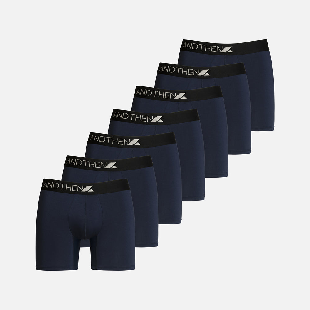 
                  
                    And Then men's bamboo boxer briefs - The Full-Weeker 7-pack, featuring seven comfortable and eco-friendly navy pairs. Perfect for a full week's wear. This multipack of 7 contains seven navy pairs.
                  
                